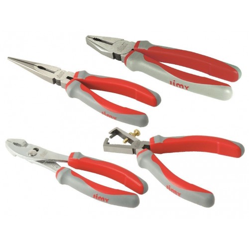 jimy Industrial Pliers Set 4 PCE Linesman Long Nose Slip Joint Wire Stripping