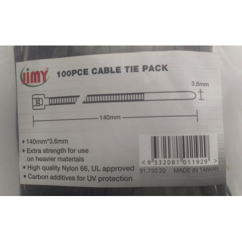 jimy Cable Ties UV Treated 140 mm x 3.6mm 1000pcs