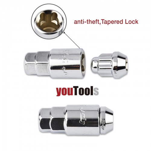 5+1 Anti Theft Tapered Wheel Lock Nut 1/2" L31mm
