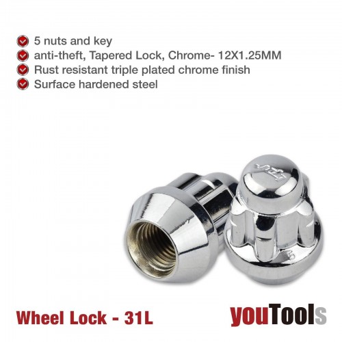 Universal Tapered Anti Theft Wheel Lock Nut M12x1.25 L-31mm Toyota GM Mazda Ford